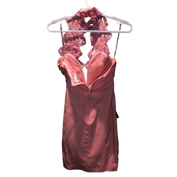 NWT Rare London Women's High Neck Plunge Lace Bodycon Mini Dress Sz XS Pink - Picture 8 of 11
